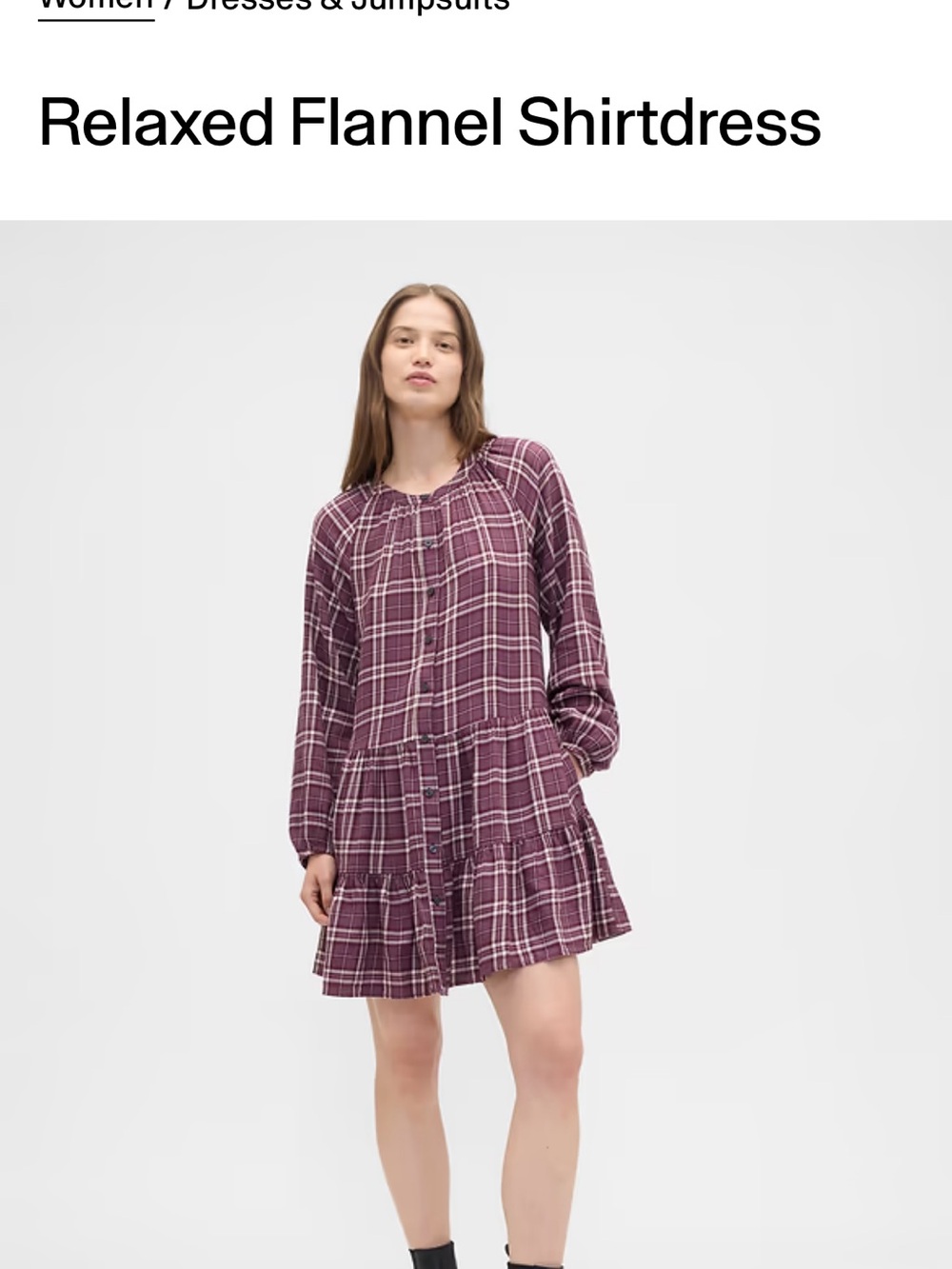GAP Purple and Cream Plaid Button-Up Shirt Dress